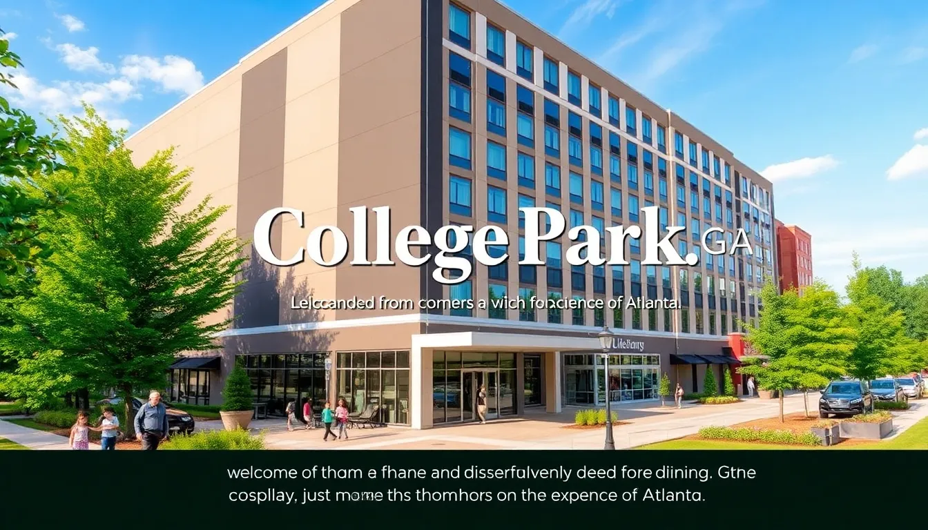 modern hotel in College Park, GA with parks and shops nearby.